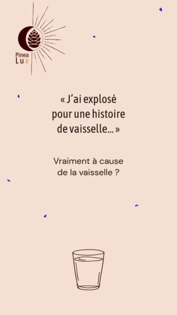 « J’ai explosé pour une histoire de vaisselle. »

Puis, souvent, arrive la deuxième réaction :
« Franchement, c’était ridicule. »
« Je n’aurais jamais dû réagir comme ça. »
« Je ne comprends pas pourquoi je l’ai pris aussi mal. »

Pourtant, regarder uniquement l’événement qui vient de se produire ne suffit pas toujours à comprendre l’intensité d’une réaction.
Parce que nous ne rencontrons jamais une situation avec exactement les mêmes ressources disponibles.
Une remarque qui nous aurait à peine touchés un autre jour peut devenir beaucoup plus difficile à recevoir après une journée de fatigue, de tensions, d’imprévus et de sollicitations successives.

J’aime beaucoup l’image du verre déjà presque rempli.
Lorsqu’une dernière goutte le fait déborder, cette goutte a bien participé au débordement.
Mais elle ne suffit pas à expliquer pourquoi le verre déborde.

Pour nos réactions émotionnelles, c’est parfois comparable.
La situation présente compte.
Mais l’état dans lequel nous nous trouvons au moment où elle survient compte aussi : notre fatigue, les sollicitations précédentes, le contexte, les ressources dont nous disposons à cet instant.

Cela ne signifie pas que toutes les réactions deviennent justifiées parce que nous étions fatigués ou sous tension.
Et une réaction très intense n’est pas non plus automatiquement le signe d’un traumatisme caché.

C’est simplement une invitation à regarder un peu plus large.

Au lieu de seulement vous demander :
« Pourquoi ai-je réagi aussi fort à ça ? »
vous pouvez aussi vous demander :
« Qu’est-ce qui avait déjà mobilisé mes ressources avant que cela arrive ? »

Parce qu’avant de juger une réaction, il est parfois utile de regarder tout ce qui l’a précédée.✨
